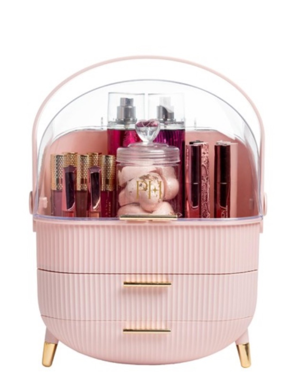 PARIS HILTON Pink Cosmetic Organizer with Clear Dome and Gold Accents